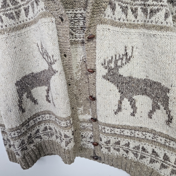 SOLD VTG Ralph Lauren Handknit Winter Deer Wool Cardigan Men's XL Brown - Picture 11 of 15